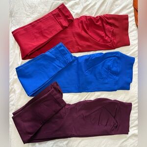 Set of Three Seamless High-Waist Leggings in Red, Blue, and Plum